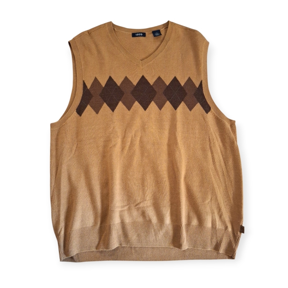 IZOD Tan/Brown Knit Argyle V-NECK Sweater Vest/L